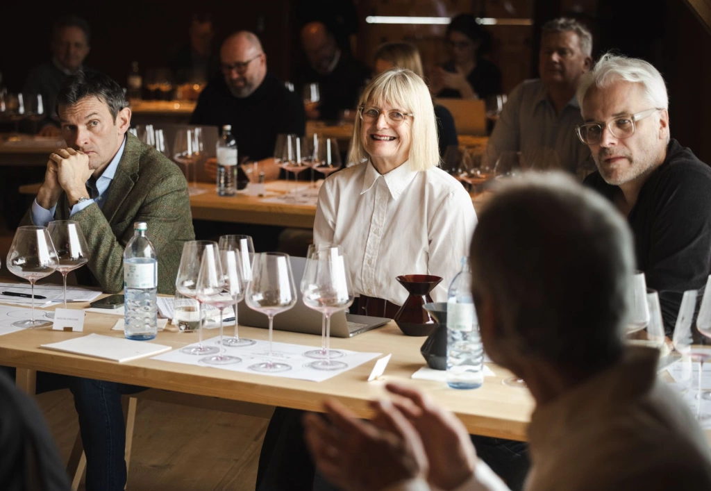 Sascha Speicher, Jancis Robinson, Stephan Reinhardt at Arlberg Weinberg