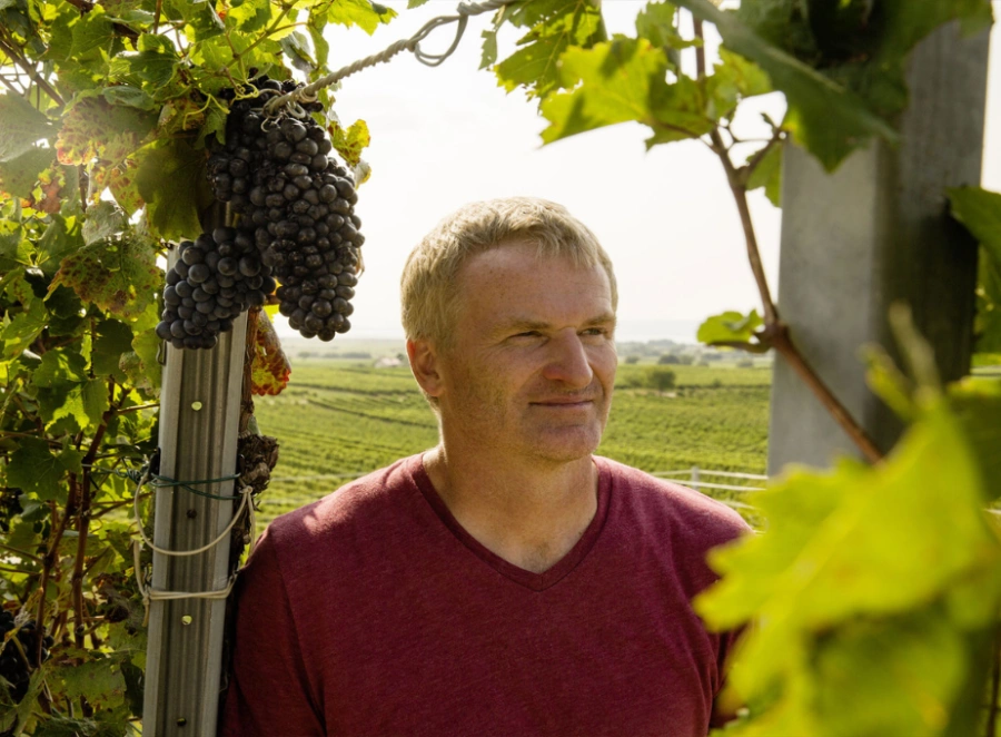 Paul Achs in his vineyard